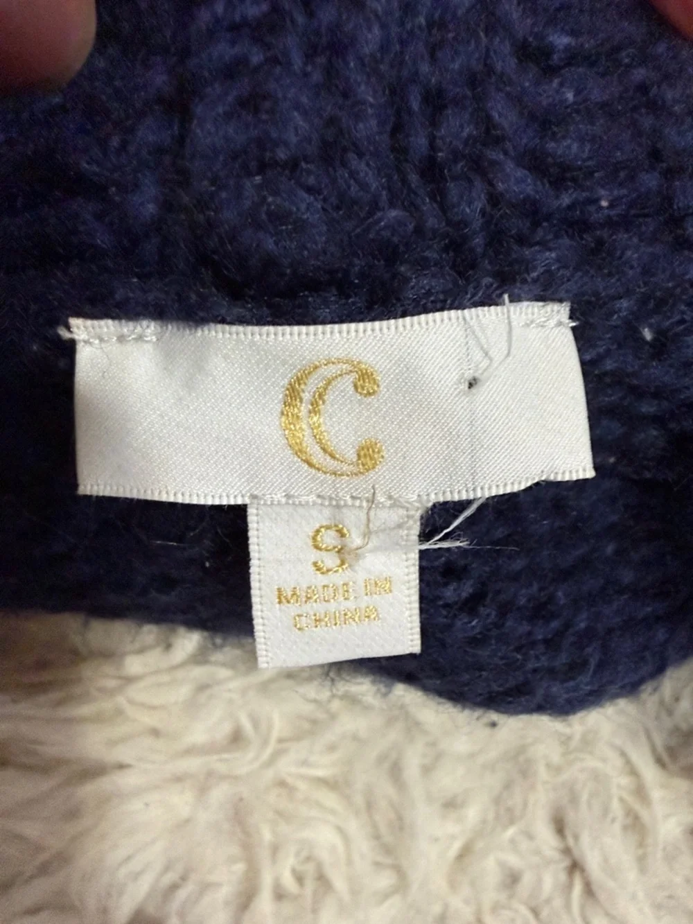 Charming Charlie Navy Southwestern Open Front Knit‎ Boho Cardigan Size Small